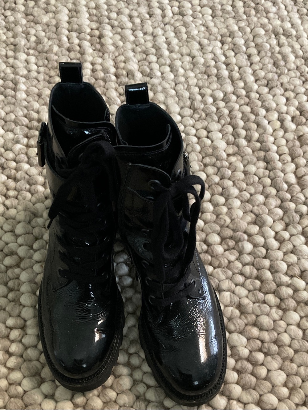 Paul Green Black Patent Lace-Up Combat Boots